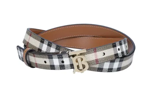 Burberry Cow Leather Polyester PU Polyurethane Cotton Leather Belts Women's Beige Width 2cm
