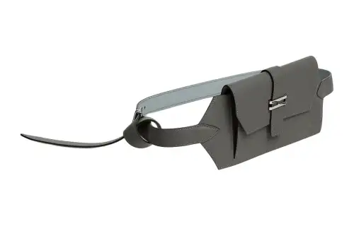 HERMES Swift Leather Fanny Pack Women's Gray & Glacier Blue