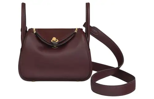 HERMES Lindy Swift Leather Handbag 19 Women's Saddle Red & Sapphire Blue