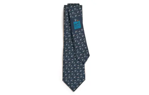 HERMES Mulberry Silk Ties Men's Dark Blue