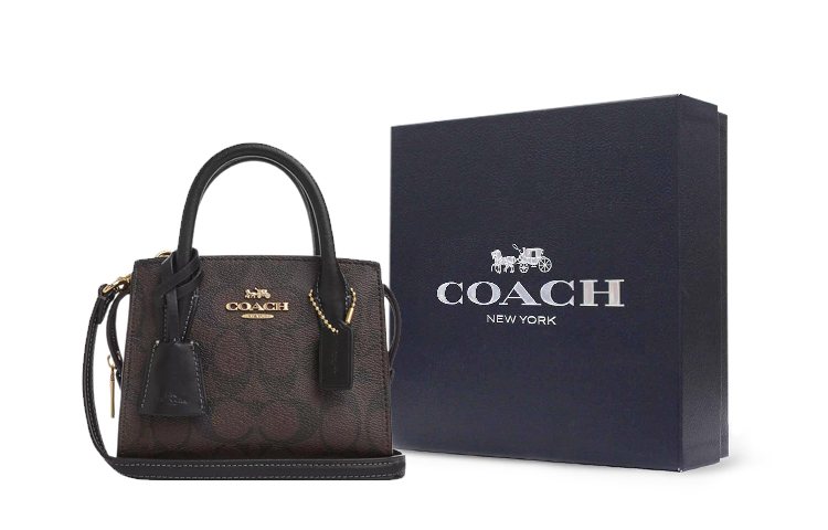 Женская сумка COACH Andrea 15 (темно-коричневая с черным)