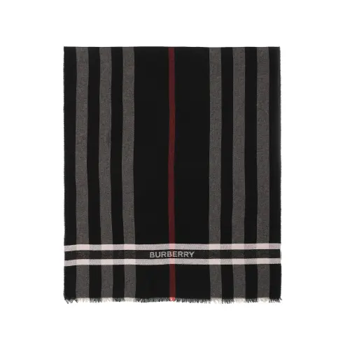 Burberry Mulberry Silk Sheep Wool Knit Scarves Unisex Black