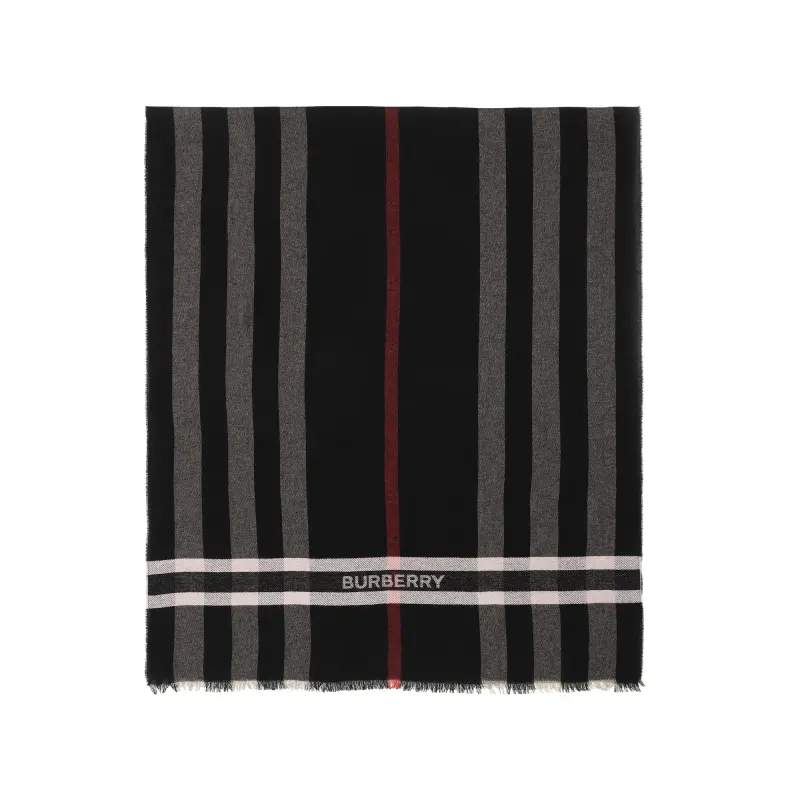 Burberry Mulberry Silk Sheep Wool Knit Scarves Unisex Black