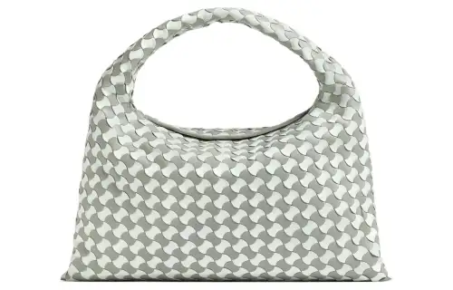 Bottega Veneta Intrecciato Calfskin Handbag, Shoulder Bag Small Women's Agate Gray & Glacier Gray