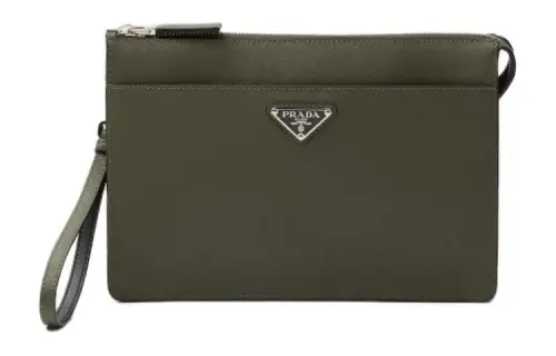 PRADA Saffiano Leather Clutch Men's Olive Green
