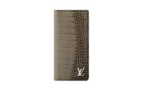 LOUIS VUITTON Brazza Crocodile Leather Wallet Men's Olive Green