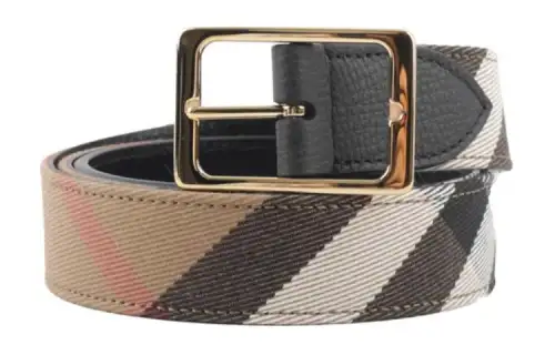 Burberry Cotton Calfskin Leather Belts Unisex Black/Khaki Width 3cm