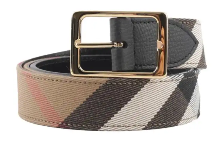 Burberry Cotton Calfskin Leather Belts Unisex Black/Khaki Width 3cm