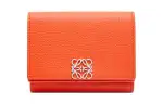 LOEWE Anagram Pebble Texture Calfskin Wallet Women's Vibrant Orange