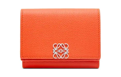 LOEWE Anagram Pebble Texture Calfskin Wallet Women's Vibrant Orange