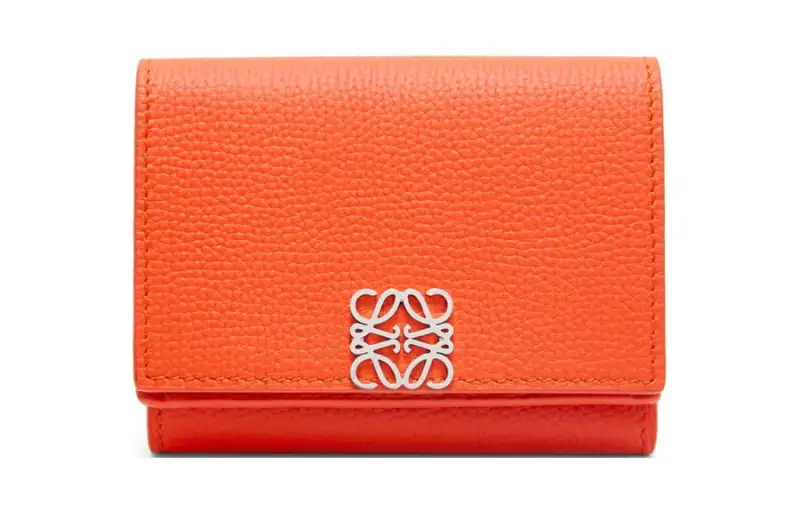 LOEWE Anagram Pebble Texture Calfskin Wallet Women's Vibrant Orange