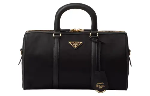 PRADA Recycled Nylon With Leather Shoulder Bag, Crossbody Bag, Handbag Medium Women's Black
