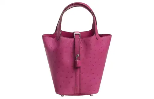 HERMES Picotin Lock Ostrich Leather Basket Bag, Bucket Bag, Handbag 18 Women's L3 Rose Pourpre Rose Purple