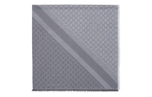 GUCCI GG Knit Scarves Unisex Light Gray