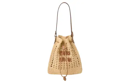 MIU MIU Raffia Fiber Handbag, Shoulder Bag Women's Natural Cognac
