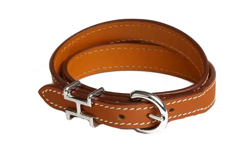 HERMES Calfskin, Palladium Plated, Metal Wristbands Unisex Brown