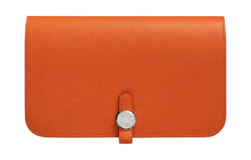 HERMES Dogon Duo Evercolor Leather With Lambskin Lining Wallet Women's 9J Feu Flame Orange