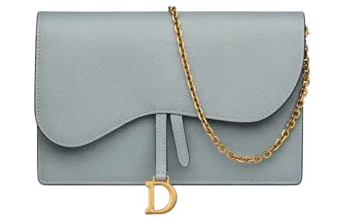DIOR Saddle Grain Cow Leather Saddle Bag One Shoulder Crossbody Clutch Women's Cloud Blue