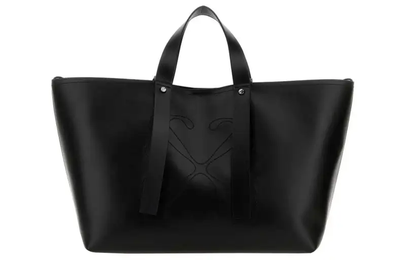 OFF WHITE Magnetic Button Closure Logo Embroidered Medium Tote Bag