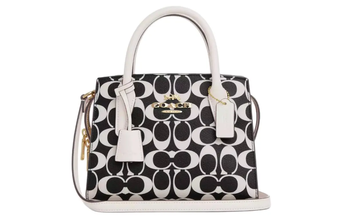COACH Canvas With Leather Tote Bag, Shopping Bag, Shoulder Bag, Handbag Small Women's Black White