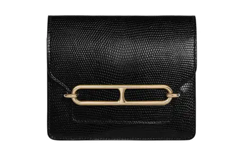 HERMES Roulis Lizard Skin Pig Nose Fanny Pack Wallet Women's 89 Noir Black
