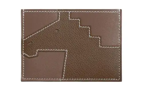 HERMES Evercolor & Tadelakt Calfskin Card Holder Women's Elephant Gray & Brown Green