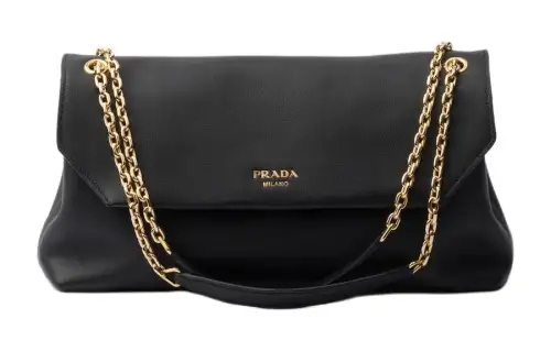 PRADA Dou Leather Crossbody Bag, Shoulder Bag Large Women's Black