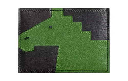 HERMES Evercolor & Tadelakt Calfskin Card Holder Women's Black & Silk Blue Green