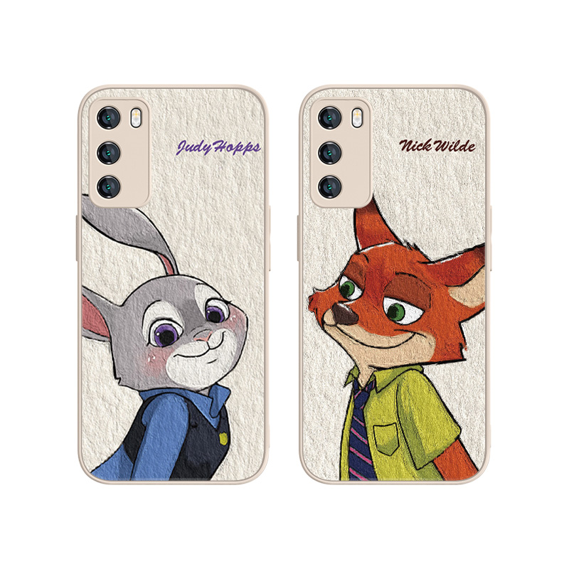 Disney Disney ABS+PC material frosted glass Zootopia oil painting Judy internet celebrity couple model mobile phone case Huawei/HUAWEI suitable for mate60/60/P60/Pro/NOVA7/P50E cartoon animation