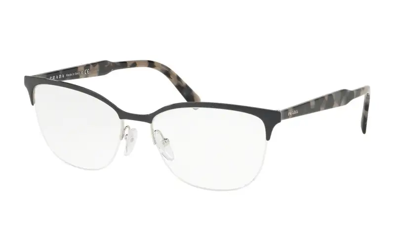 PRADA Pure Titanium Stainless Steel Plastic Oval Eyeglass Frames Unisex Black