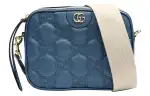 GUCCI GG Matelassé Cow Leather Camera Bag, Crossbody Bag, Shoulder Bag Women's Blue