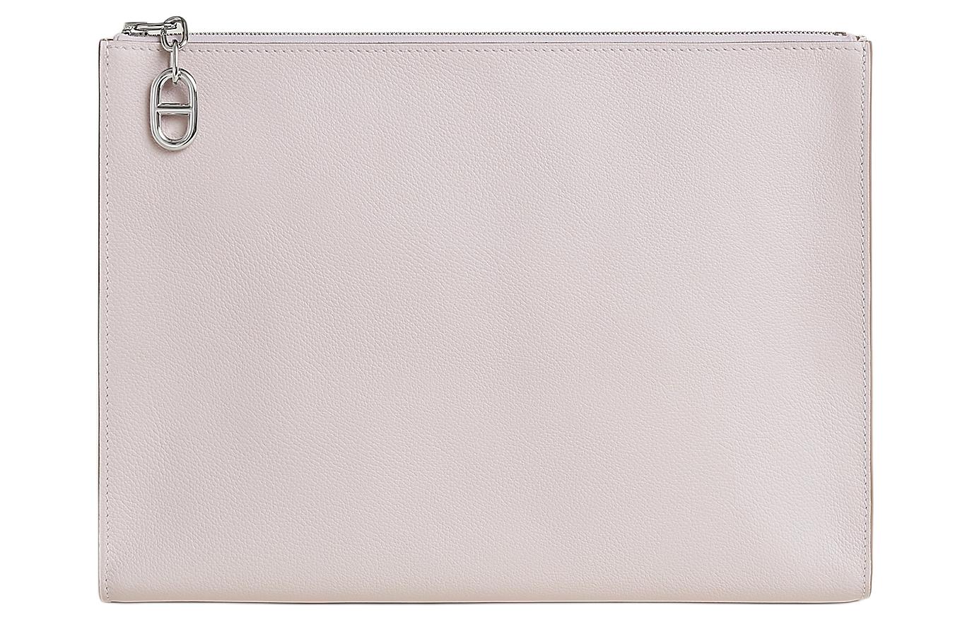 HERMES Zipengo Evercolor Calfskin Makeup Bag Clutch Large Women's 09 Mauve Pale Dream Purple