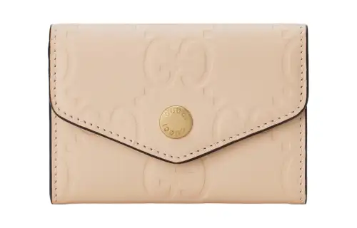 GUCCI Leather Card Holder Card Holder Women's Light Beige