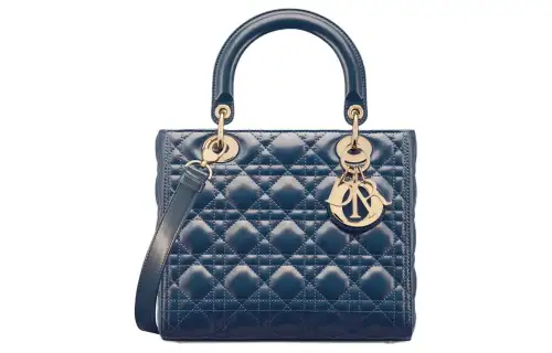 DIOR Lady Dior Cow Leather Shoulder Bag, Crossbody Bag, Handbag Medium Women's Light Midnight Blue