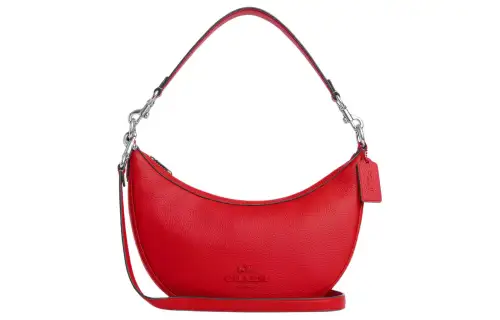 COACH Pebbled Leather Shoulder Bag Medium Women's Silver & Bright Poppy