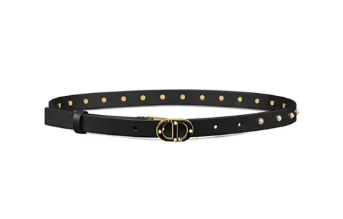 DIOR Solid Color Decoration Leather Belts Women's Black Width 1.7CM