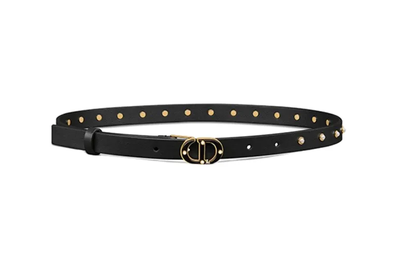 DIOR Solid Color Decoration Leather Belts Women's Black Width 1.7CM