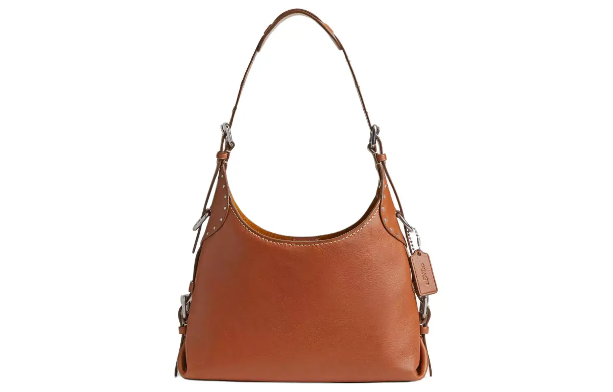 COACH Cargo Grain Leather Handbag, Shoulder Bag Large Women's Silver & Polished Amber