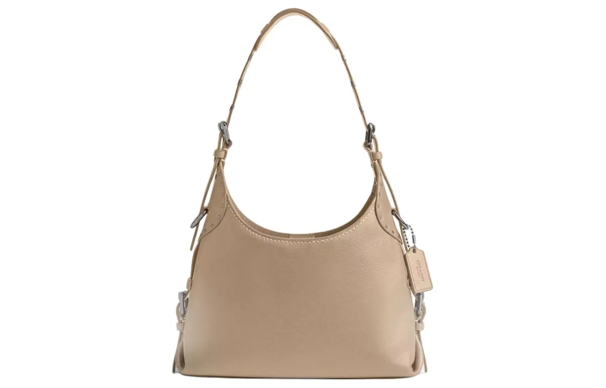 COACH Cargo Grain Leather Handbag, Shoulder Bag Large Women's Silver & Pebble