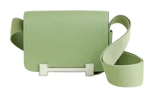 HERMES Geta Silver Tone Buckle Mysore Goat Skin Wooden Clog Bag, Shoulder Bag, Crossbody Bag Women's Light Green