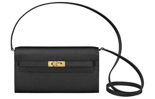 HERMES Kelly To Go Gold tone Lock Epsom Leather Crossbody Wallet Regular Women's 89 Noir Black