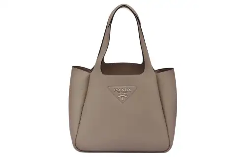 PRADA Leather Basket Bag Handbag Medium Women's Clay