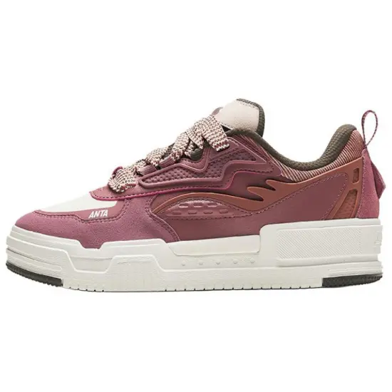 ANTA Skateboard Shoes Women's Low-Top Dry Rose/Ivory White/Smoky Red