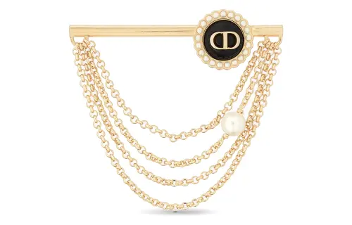 DIOR Metal Pearl Resin Glass Brooches Women's Gold