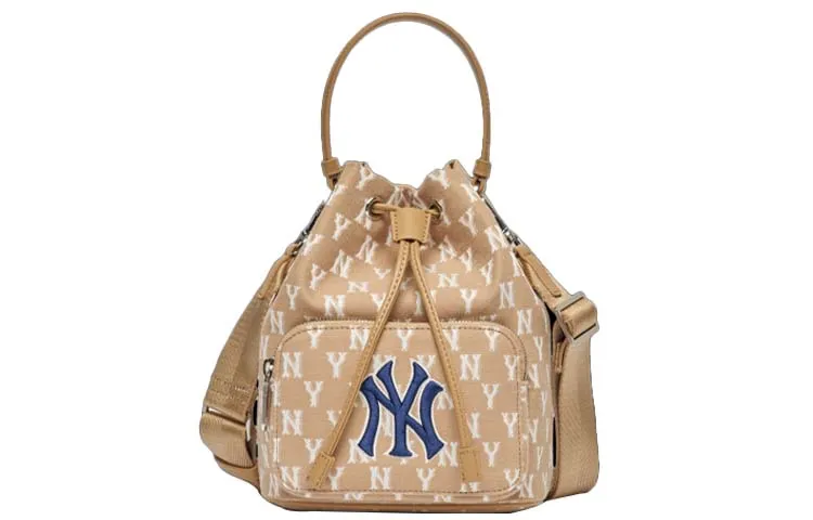 MLB Monogram Polyester Bucket Bag, One Shoulder Handbag, Crossbody Bag Regular Unisex Khaki