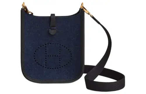 HERMES Evelyne Swift Calfskin With Felt Fabric Crossbody Bag, Shoulder Bag 16 Women's Midnight Blue