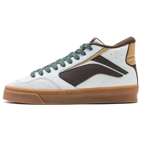 LiNing Wave Slip Resistant Cushioning Mid Top Skateboard Shoes Men's White Umber