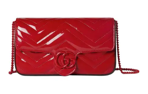 GUCCI GG Marmont Patent Leather Crossbody Bag, Shoulder Bag Women's Red