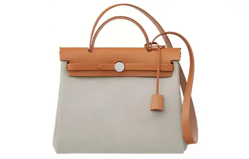 HERMES Herbag Zip Canvas With Hunter Cow Leather Shoulder Bag, Crossbody Bag, Handbag 31 Unisex