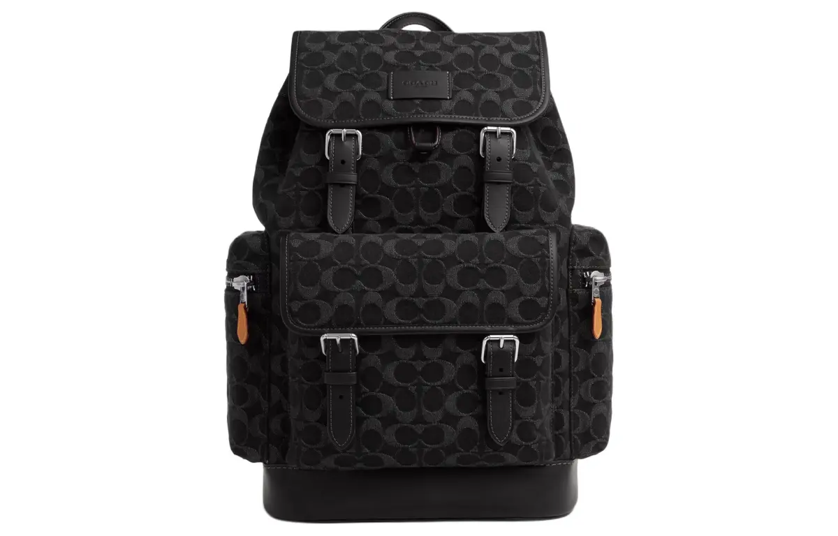 COACH Sprint Denim With Smooth Calfskin Backpack Large Men's Silver & Black
